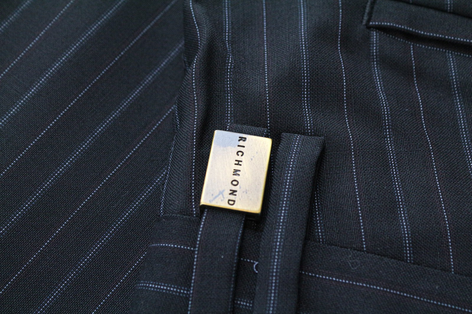 RICHMOND Men's Trousers 48 Black Wool Pleated Formal Pants Striped Pattern