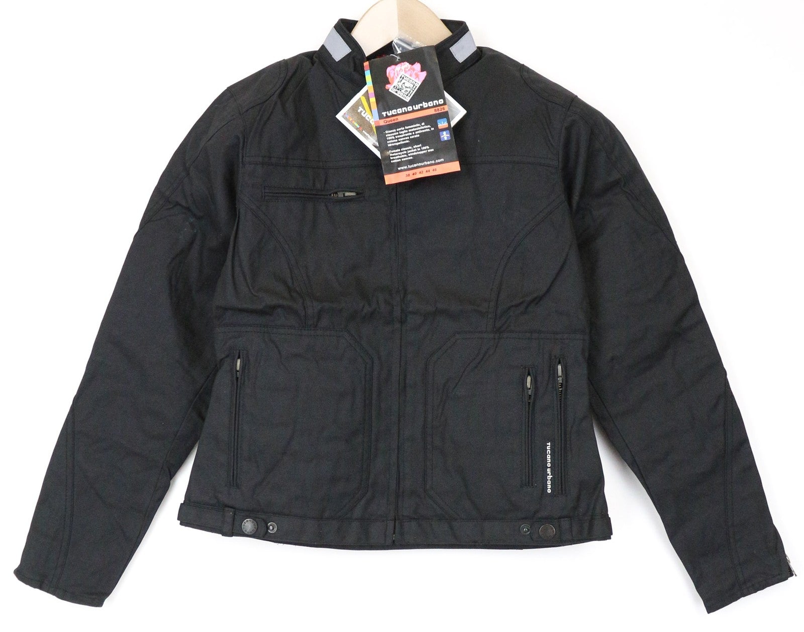 TUCANO URBANO Queen Women Jacket IT40 Black Waxed Cotton Moto Zipped Coat