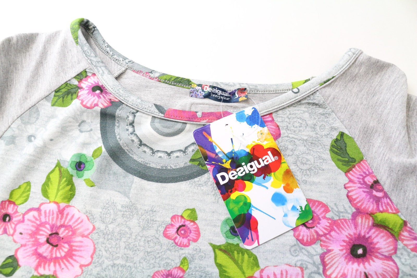 DESIGUAL Livingwear Women's Dress S Grey Stretch Mandala Floral Patterned