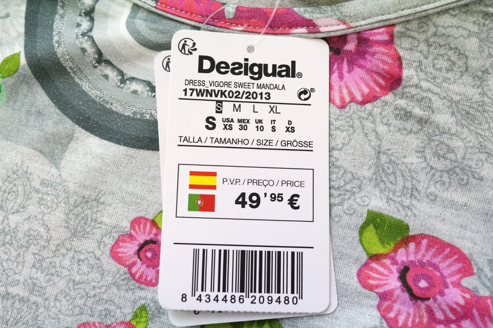DESIGUAL Livingwear Women's Dress S Grey Stretch Mandala Floral Patterned