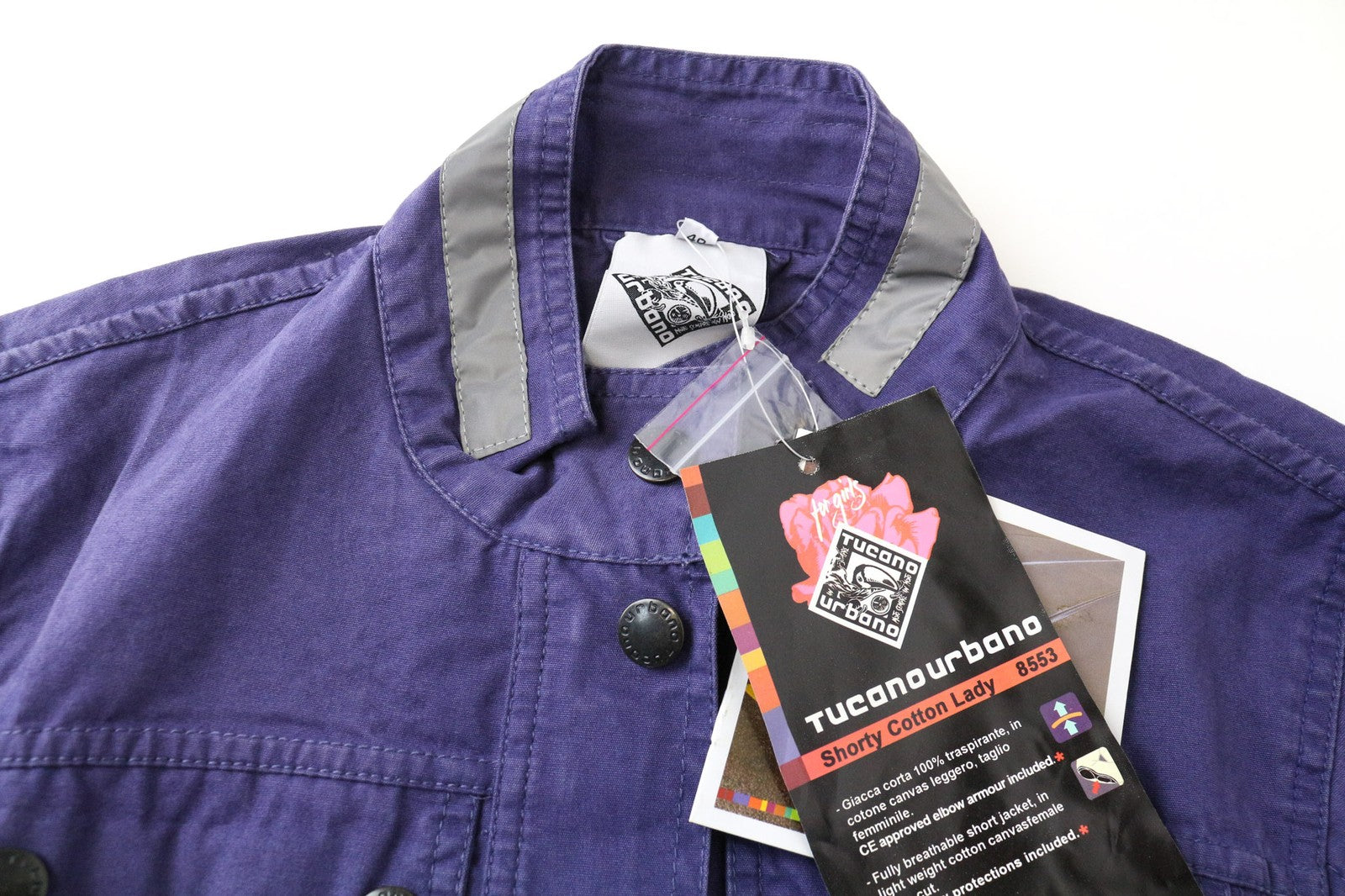 TUCANO URBANO trumpa moteriška striukė IT40 violetinė medvilninė lengva baikerių striukė su užtrauktuku 