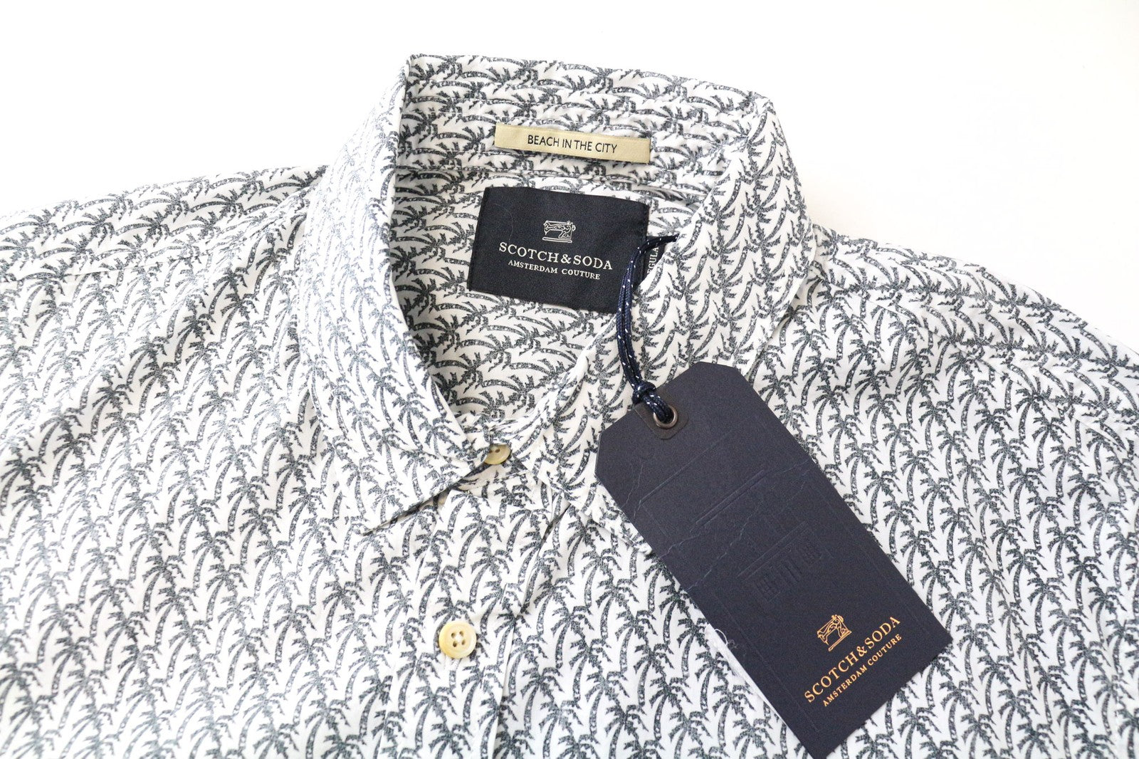 SCOTCH & SODA Ams Couture Men's Shirt M White Palm Pattern Cotton Long Sleeve