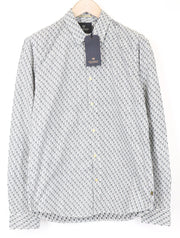 SCOTCH & SODA Ams Couture Men's Shirt M White Palm Pattern Cotton Long Sleeve