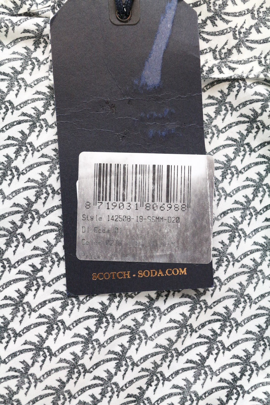 SCOTCH & SODA Ams Couture Men's Shirt M White Palm Pattern Cotton Long Sleeve