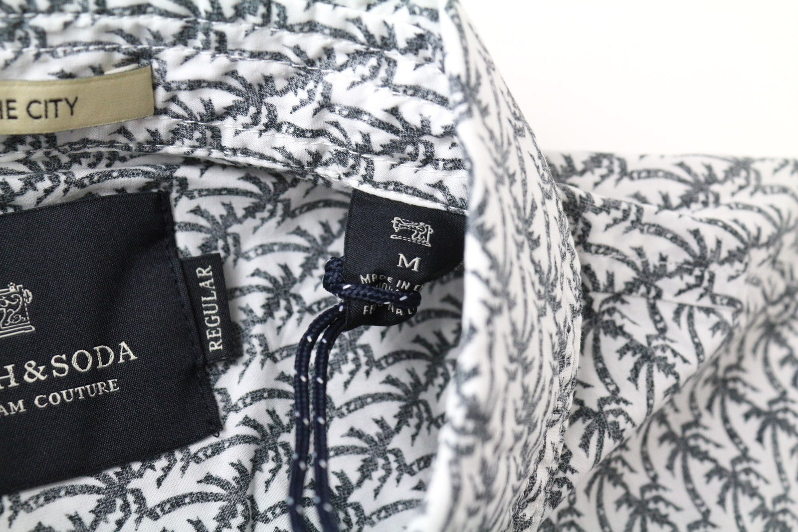 SCOTCH & SODA Ams Couture Men's Shirt M White Palm Pattern Cotton Long Sleeve