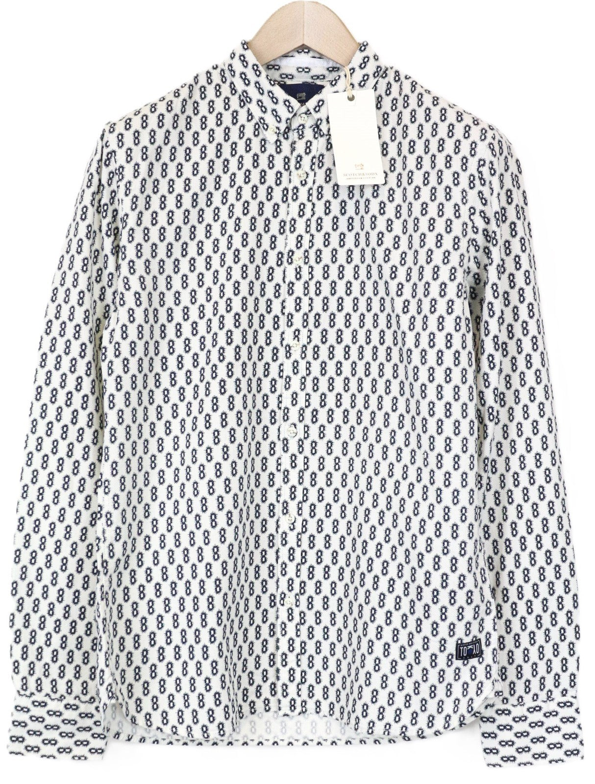 SCOTCH & SODA Ams Couture Men's Shirt M White Cotton Patterned Long Sleeve