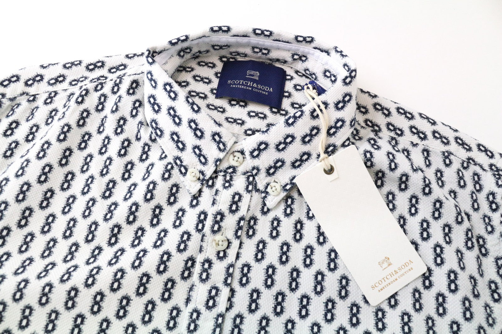 SCOTCH & SODA Ams Couture Men's Shirt M White Cotton Patterned Long Sleeve