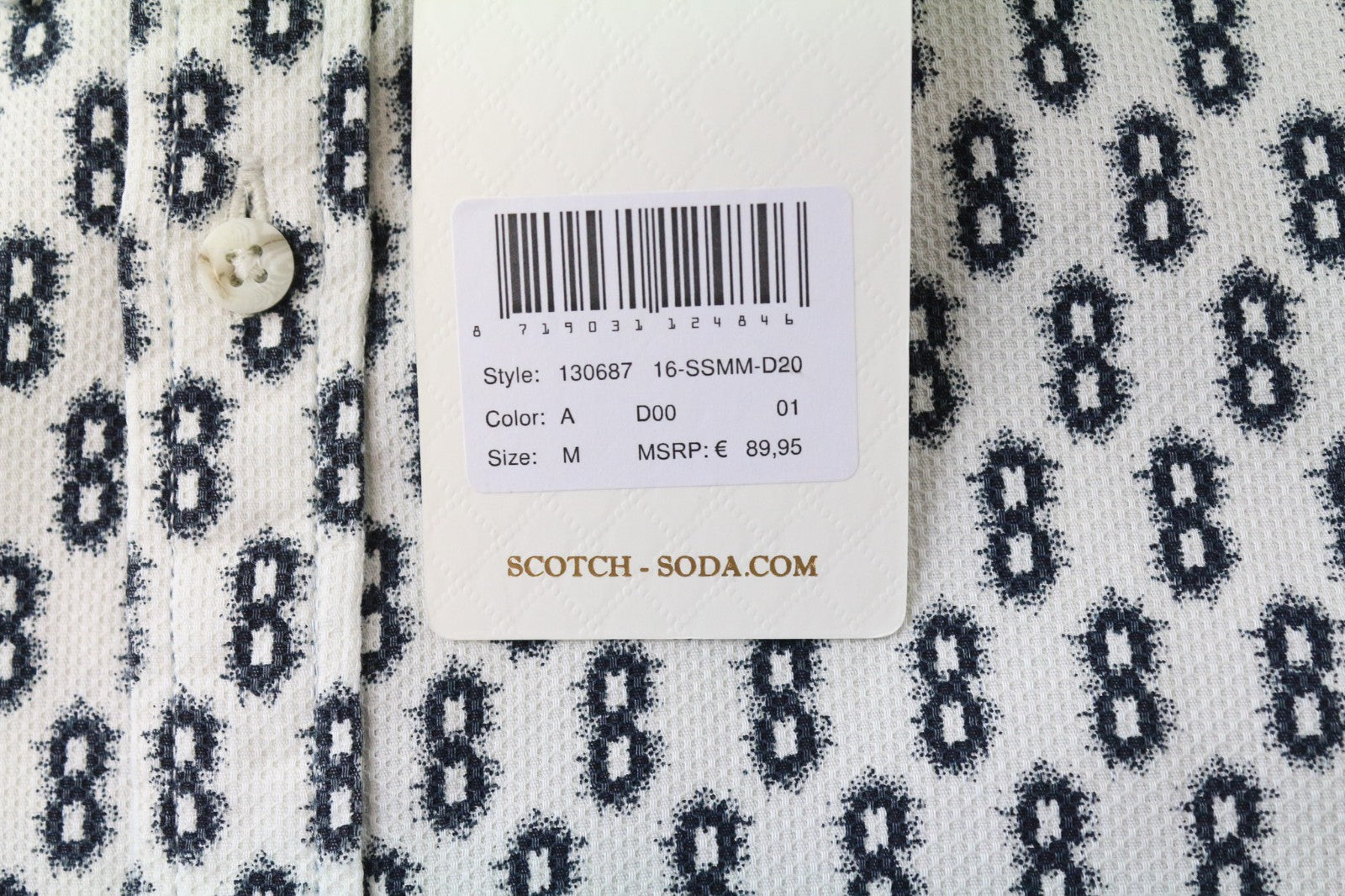 SCOTCH & SODA Ams Couture Men's Shirt M White Cotton Patterned Long Sleeve