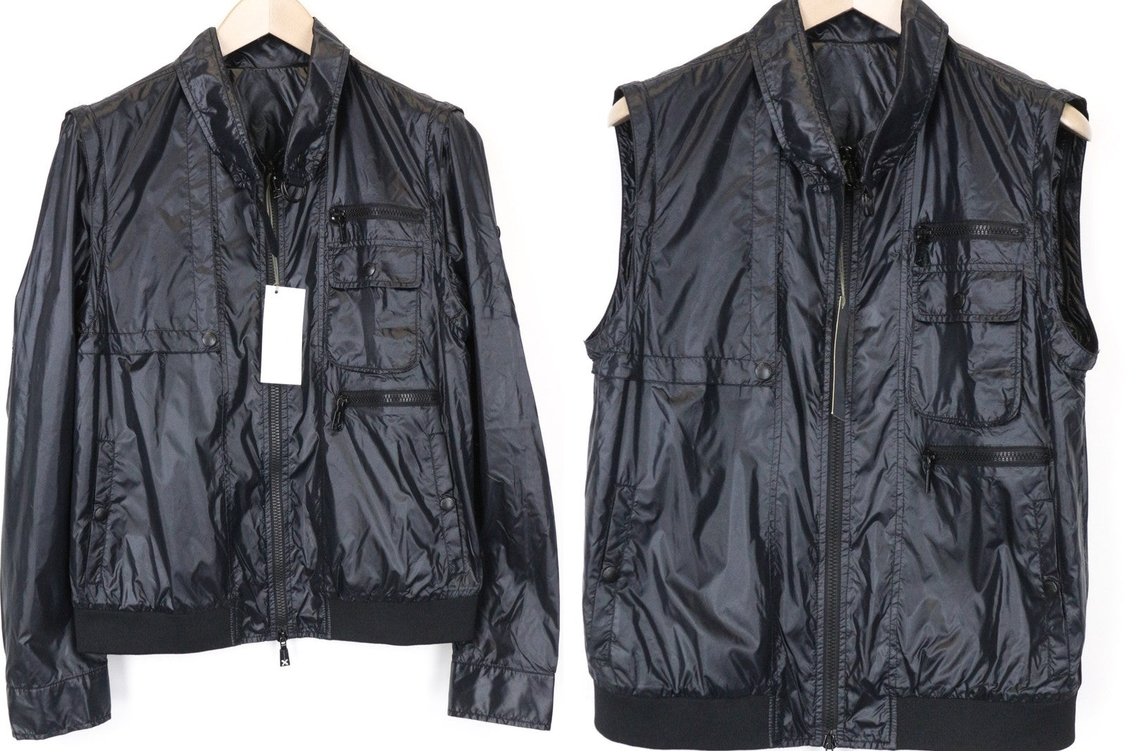 RICHMOND Men's Jacket 48 Black 2in1 Vest Long Sleeve Zipped Lightweight Coat