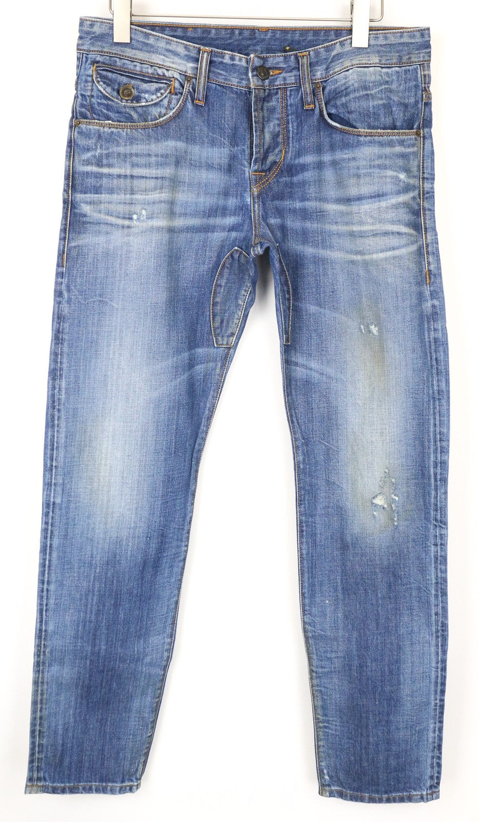 TAKESHY KUROSAWA Men's Jeans W34 Tapered Blue Cotton Washed Aged 5 Pockets