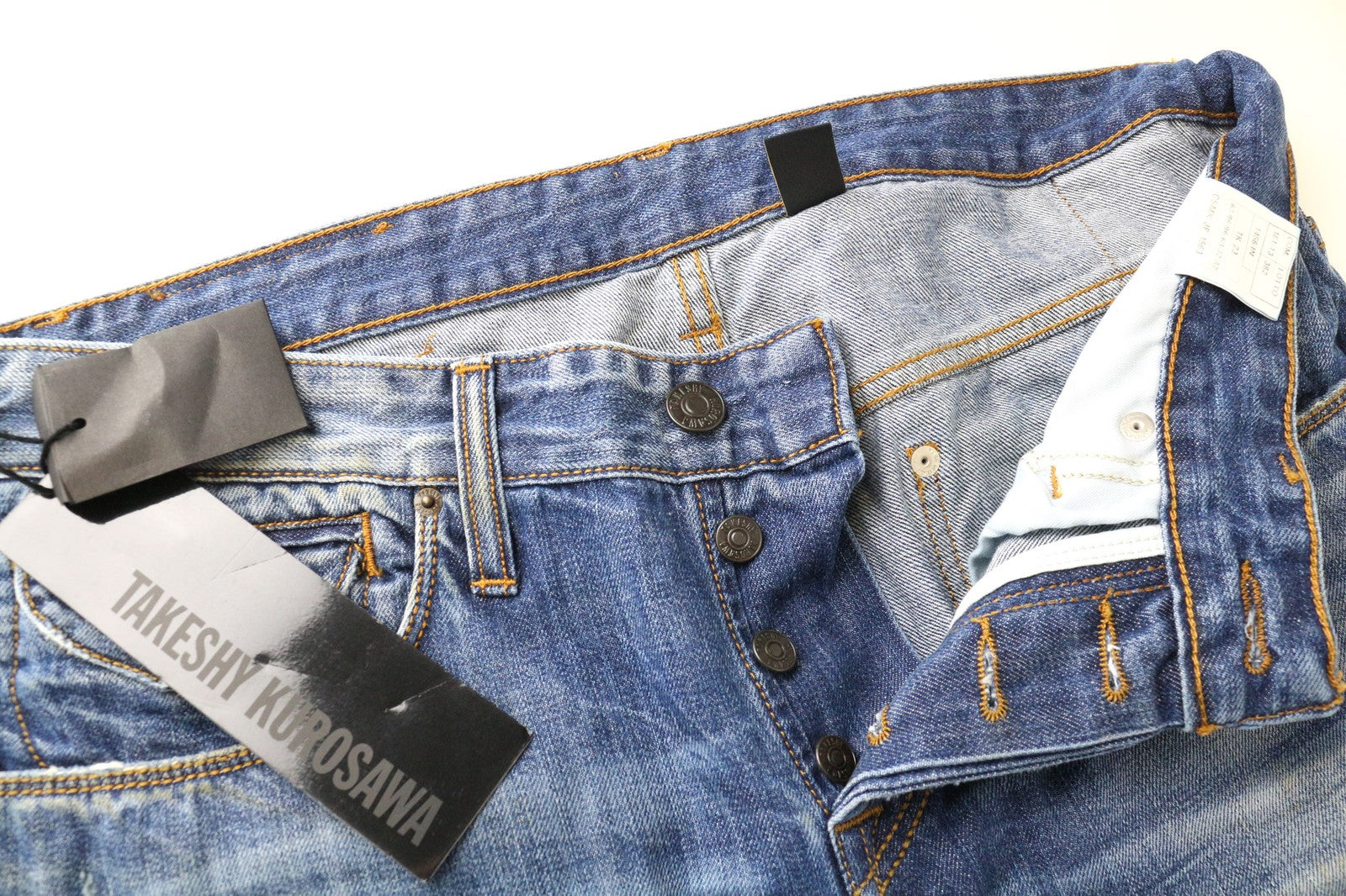 TAKESHY KUROSAWA Men's Jeans W34 Tapered Blue Cotton Washed Aged 5 Pockets