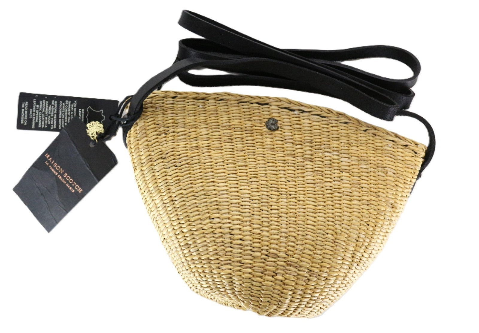 MAISON SCOTCH Women's Bag OS Brown Straw Braided Crossbody Leather Handle