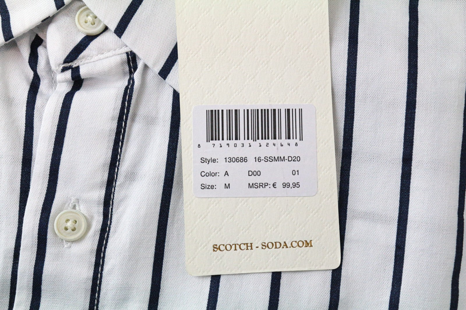 SCOTCH & SODA Men's Shirt M White Cotton Pinstripe Long Sleeve Asymmetric