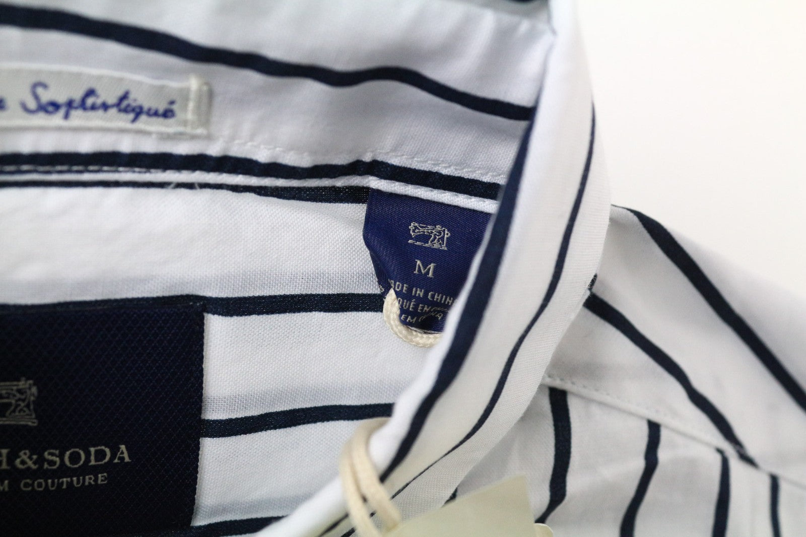 SCOTCH & SODA Men's Shirt M White Cotton Pinstripe Long Sleeve Asymmetric