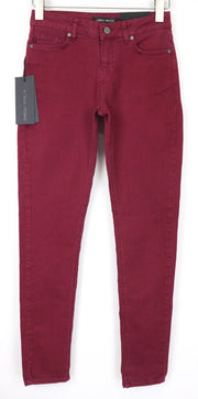 FRANKIE MORELLO Women's Jeans W25 Burgundy Red Skinny Stretch Cotton Denim