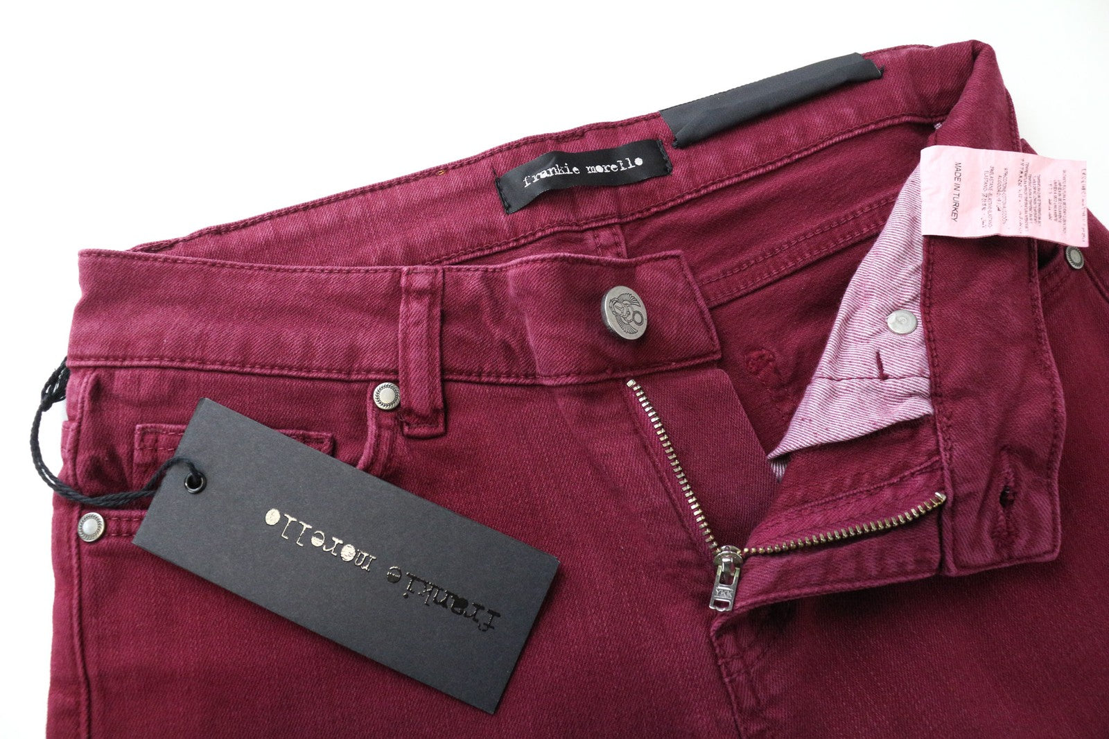 FRANKIE MORELLO Women's Jeans W25 Burgundy Red Skinny Stretch Cotton Denim