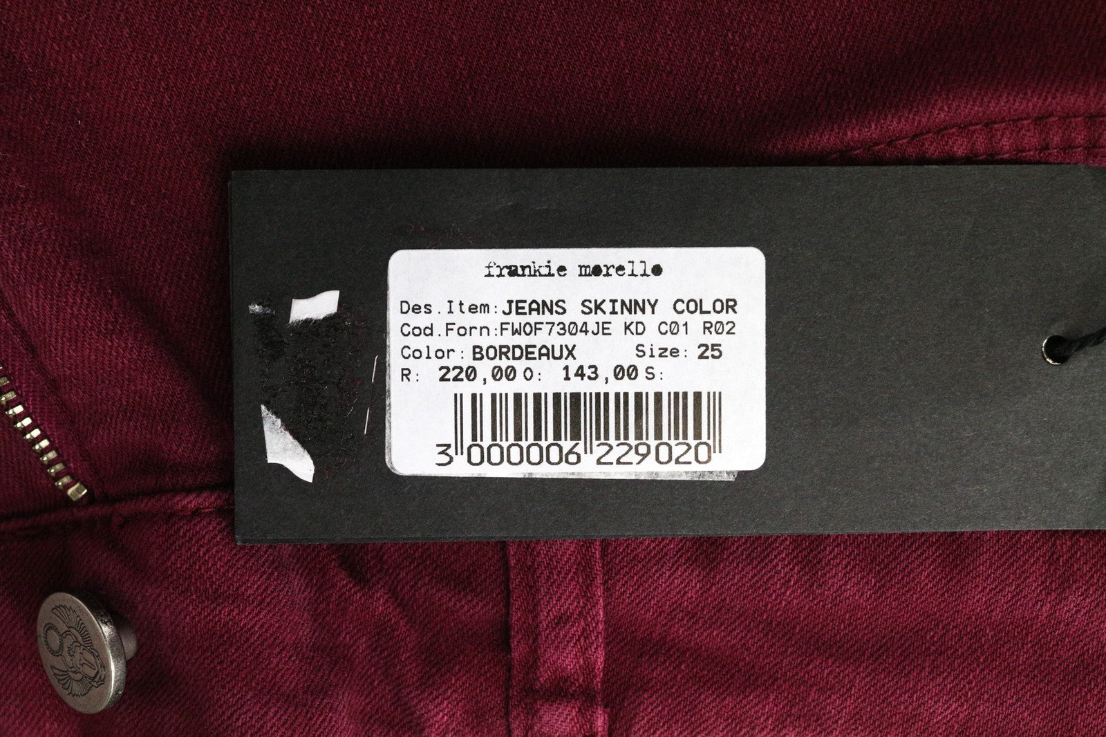 FRANKIE MORELLO Women's Jeans W25 Burgundy Red Skinny Stretch Cotton Denim