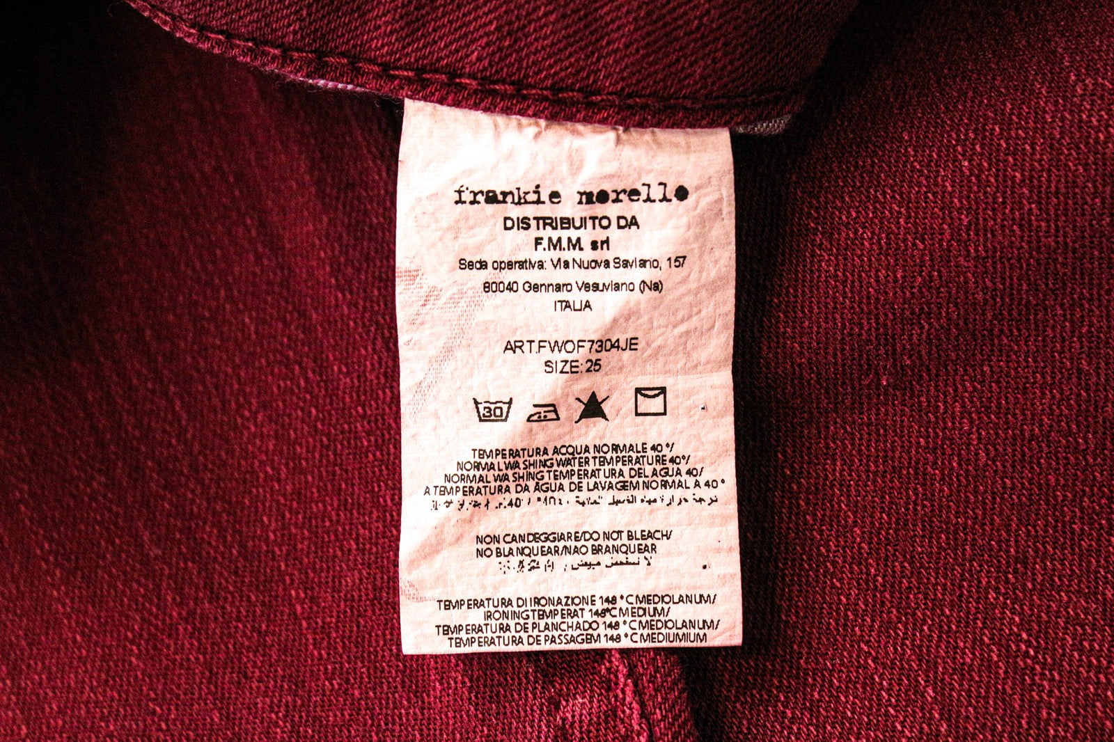 FRANKIE MORELLO Women's Jeans W25 Burgundy Red Skinny Stretch Cotton Denim