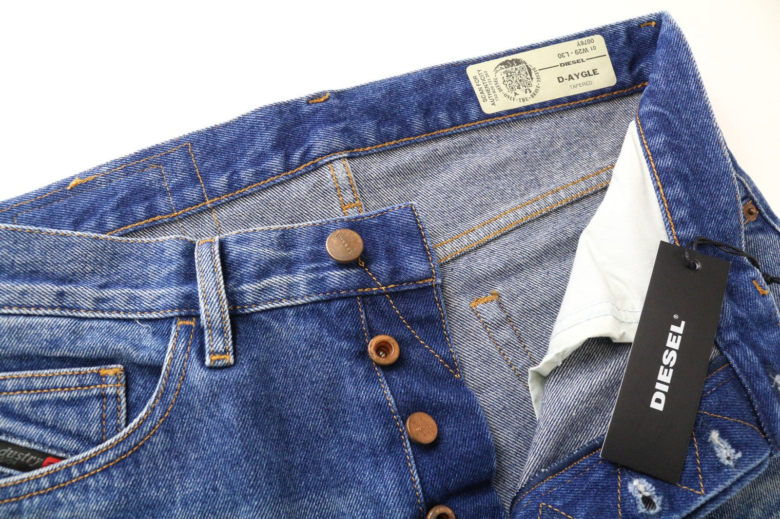 DIESEL D-Aygle 0076Y Men's Jeans W29/L30 Washed Cotton Blue Tapered Fit Pants