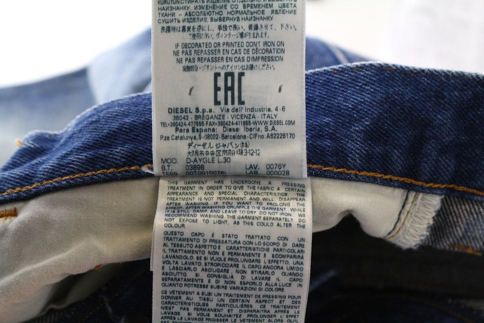 DIESEL D-Aygle 0076Y Men's Jeans W29/L30 Washed Cotton Blue Tapered Fit Pants