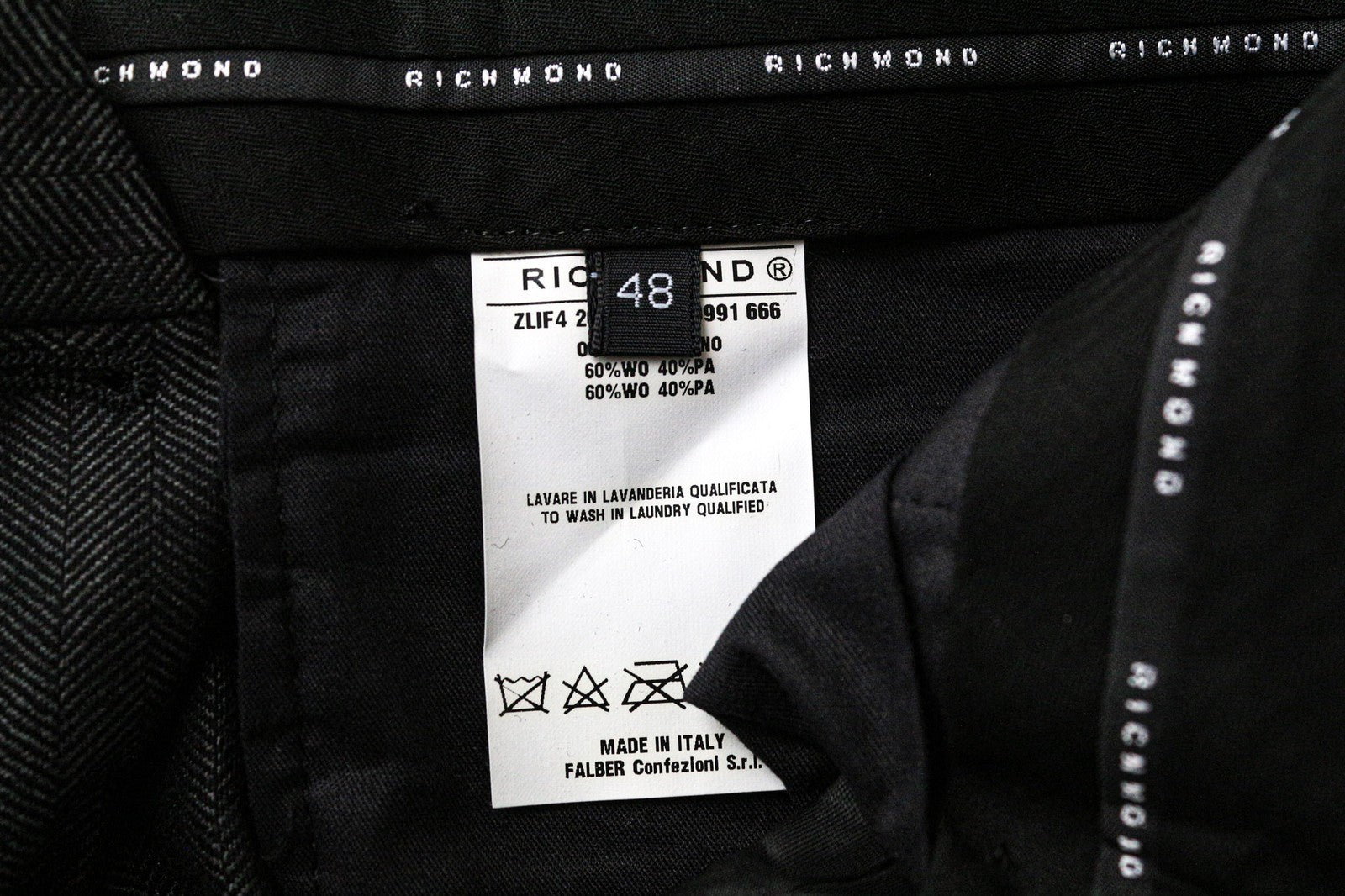 RICHMOND Men's Trousers 48 Dark Grey Wool Blend Pleated Classic Pattern Pants