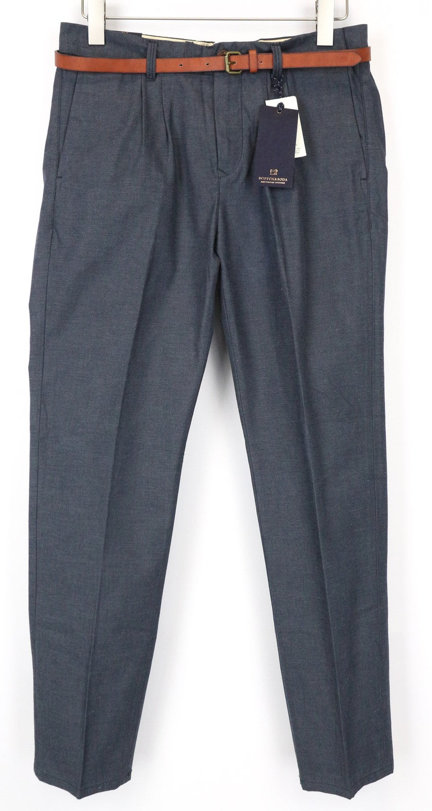 SCOTCH & SODA Stuart Men's Trousers W30/L32 Slim Pleated Bluish Grey Cotton