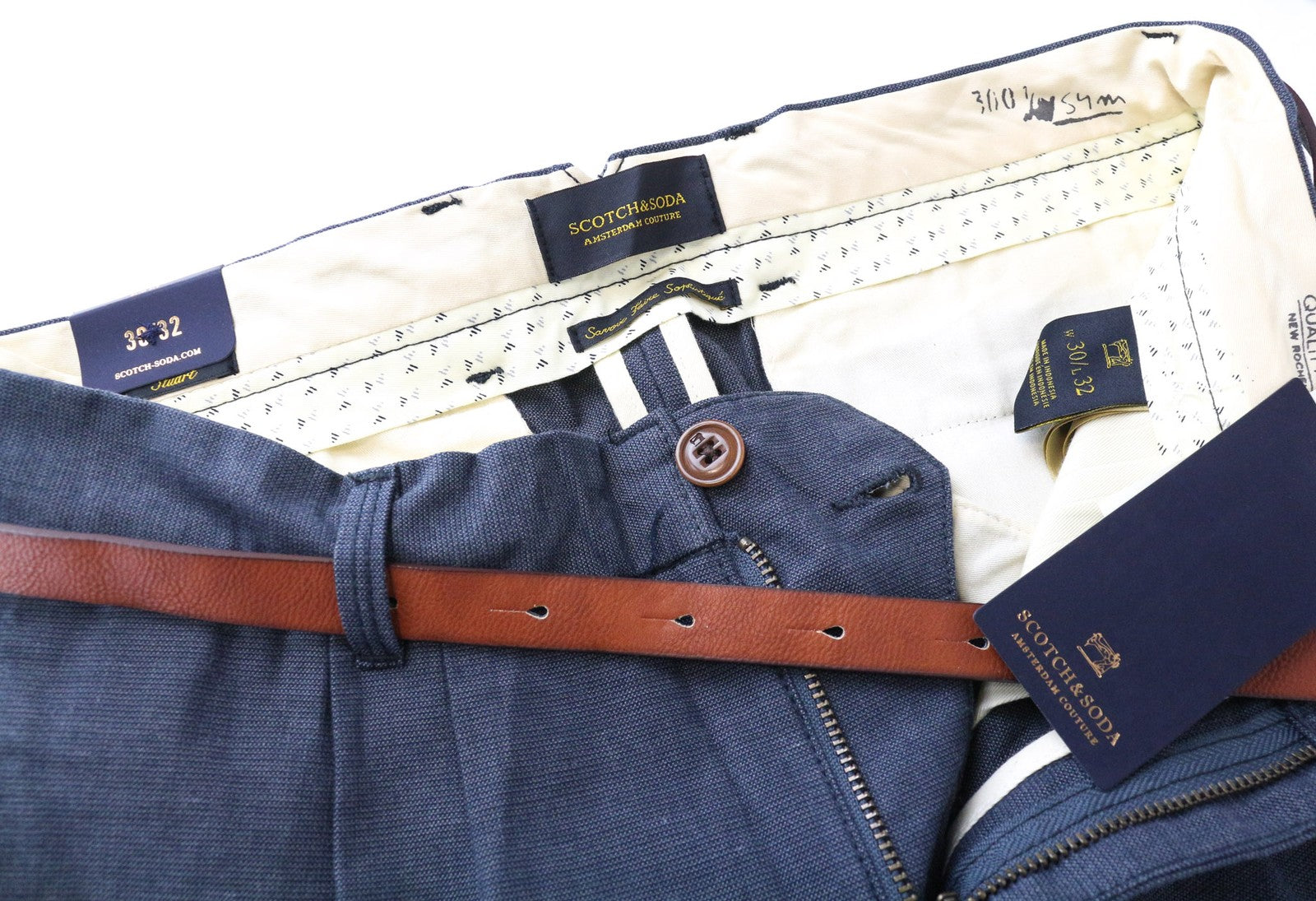 SCOTCH & SODA Stuart Men's Trousers W30/L32 Slim Pleated Bluish Grey Cotton