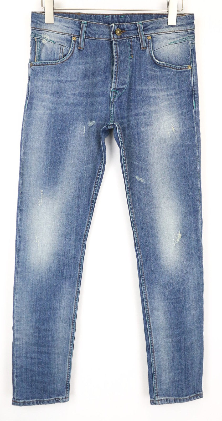 TAKESHY KUROSAWA Men's Jeans W34 Slim Fit Faded Blue Washed Cotton Stretch