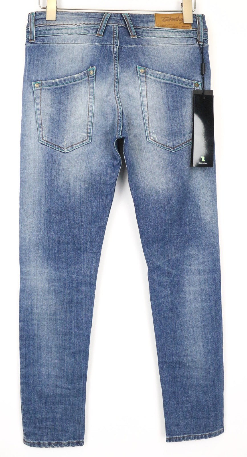 TAKESHY KUROSAWA Men's Jeans W34 Slim Fit Faded Blue Washed Cotton Stretch