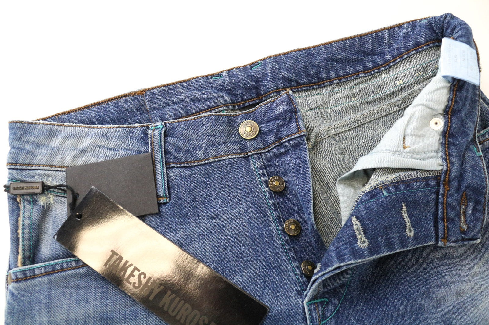 TAKESHY KUROSAWA Men's Jeans W34 Slim Fit Faded Blue Washed Cotton Stretch