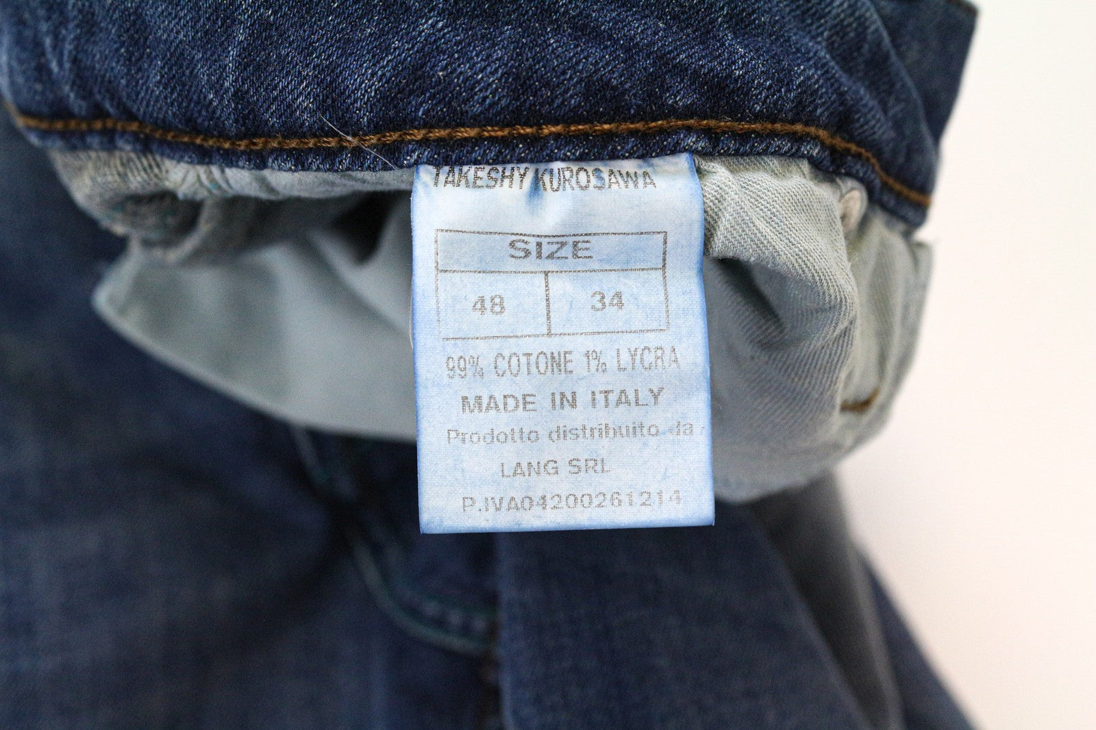 TAKESHY KUROSAWA Men's Jeans W34 Slim Fit Faded Blue Washed Cotton Stretch