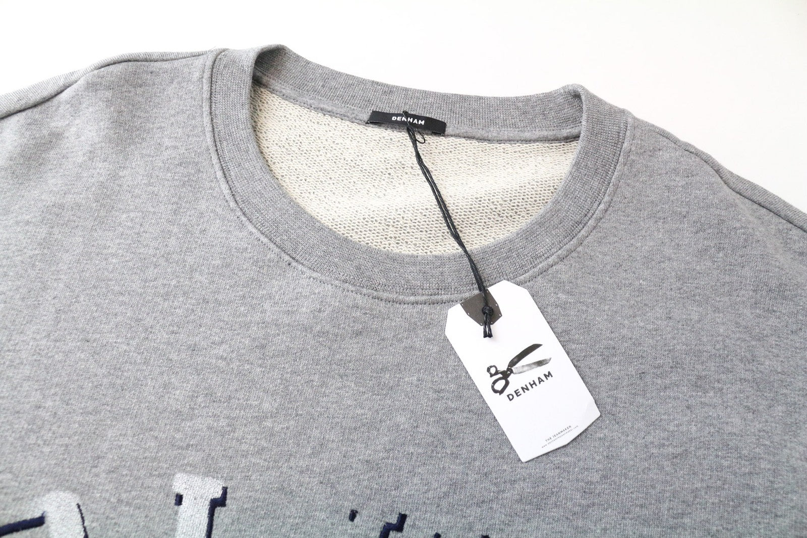 DENHAM Blue City Women Sweatshirt S Grey Cotton Logo Crewneck Long Sleeve