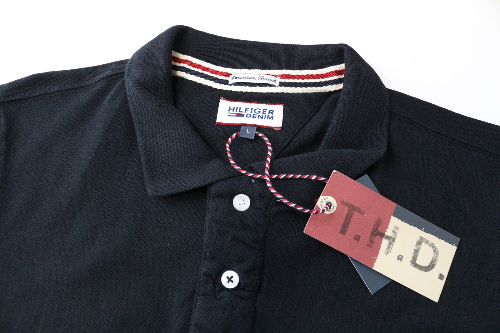 TOMMY HILFIGER DENIM Men's T-Shirt L Black Cotton Short Sleeve Polo Casual