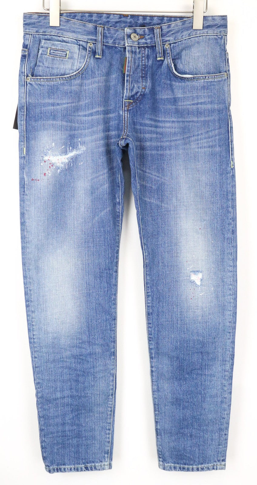 TAKESHY KUROSAWA Men Jeans W34 Slim Blue Cotton Painted Washed Fit Pants