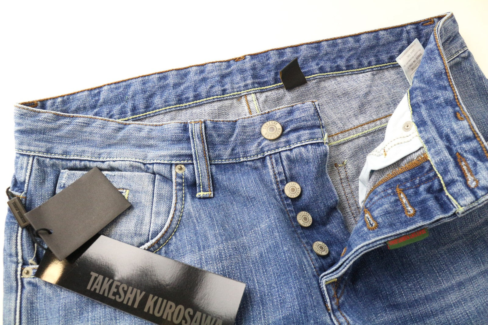 TAKESHY KUROSAWA Men Jeans W34 Slim Blue Cotton Painted Washed Fit Pants