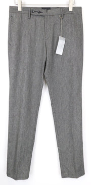 RICHMOND Men's Trousers IT48 Grey Bird's Eye Check Wool Blend Classic Flat-Front
