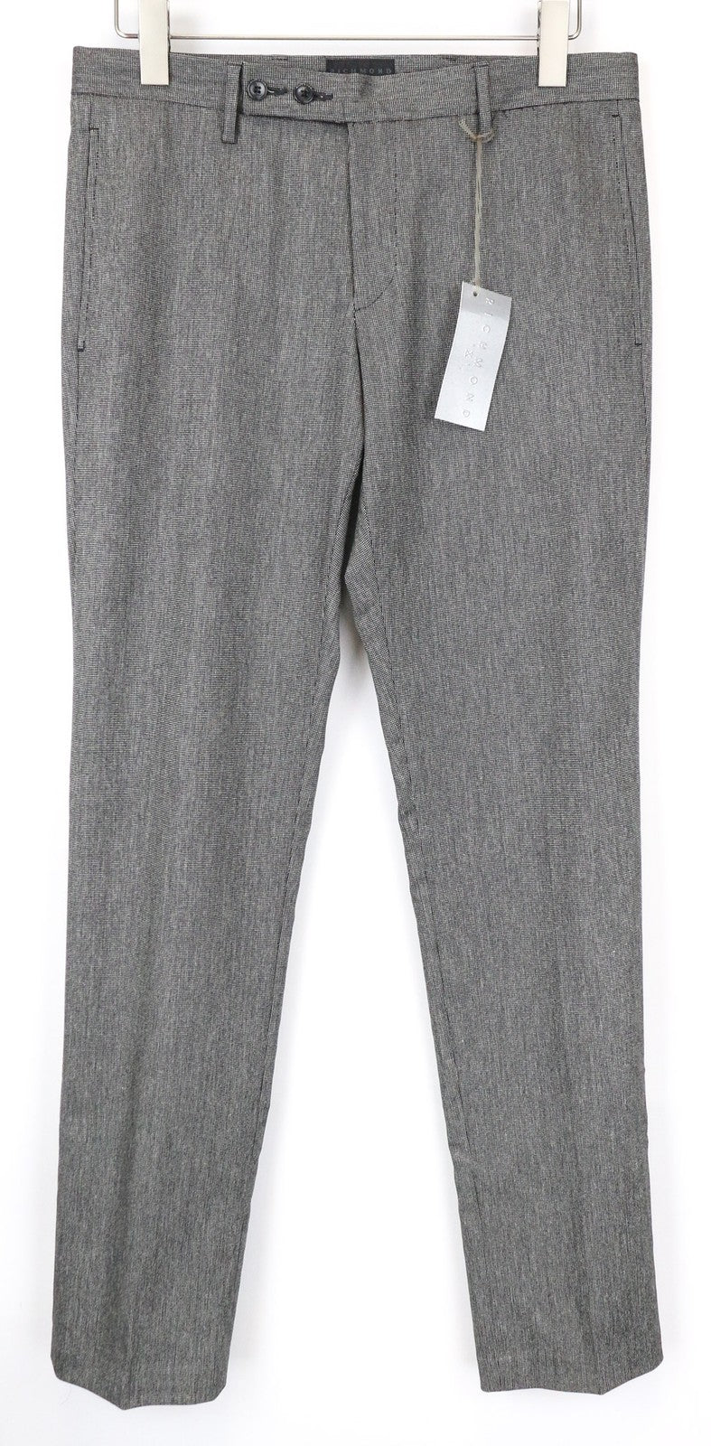 RICHMOND Men's Trousers IT48 Grey Bird's Eye Check Wool Blend Classic Flat-Front