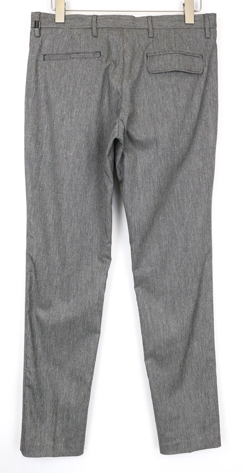 RICHMOND Men's Trousers IT48 Grey Bird's Eye Check Wool Blend Classic Flat-Front
