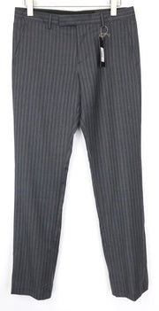 RICHMOND Men's Trousers IT48 Grey Pure Virgin Wool Striped Flat-Front Classic