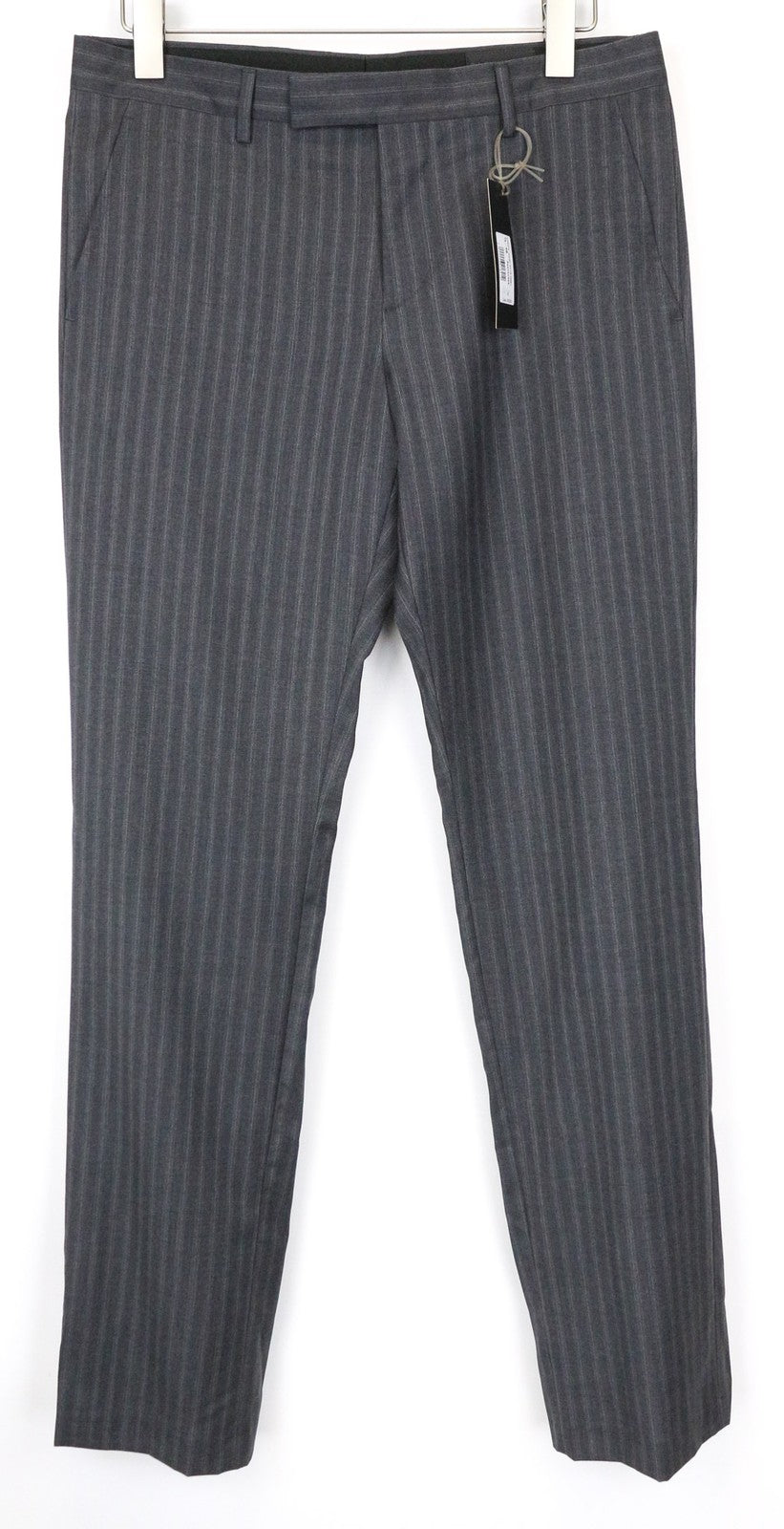 RICHMOND Men's Trousers IT48 Grey Pure Virgin Wool Striped Flat-Front Classic