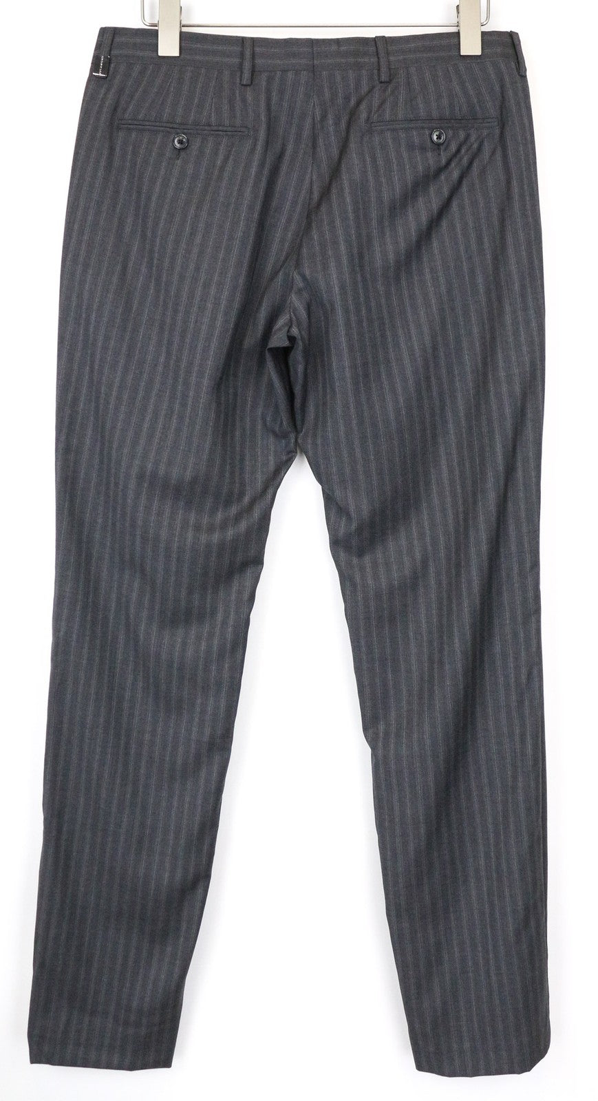 RICHMOND Men's Trousers IT48 Grey Pure Virgin Wool Striped Flat-Front Classic