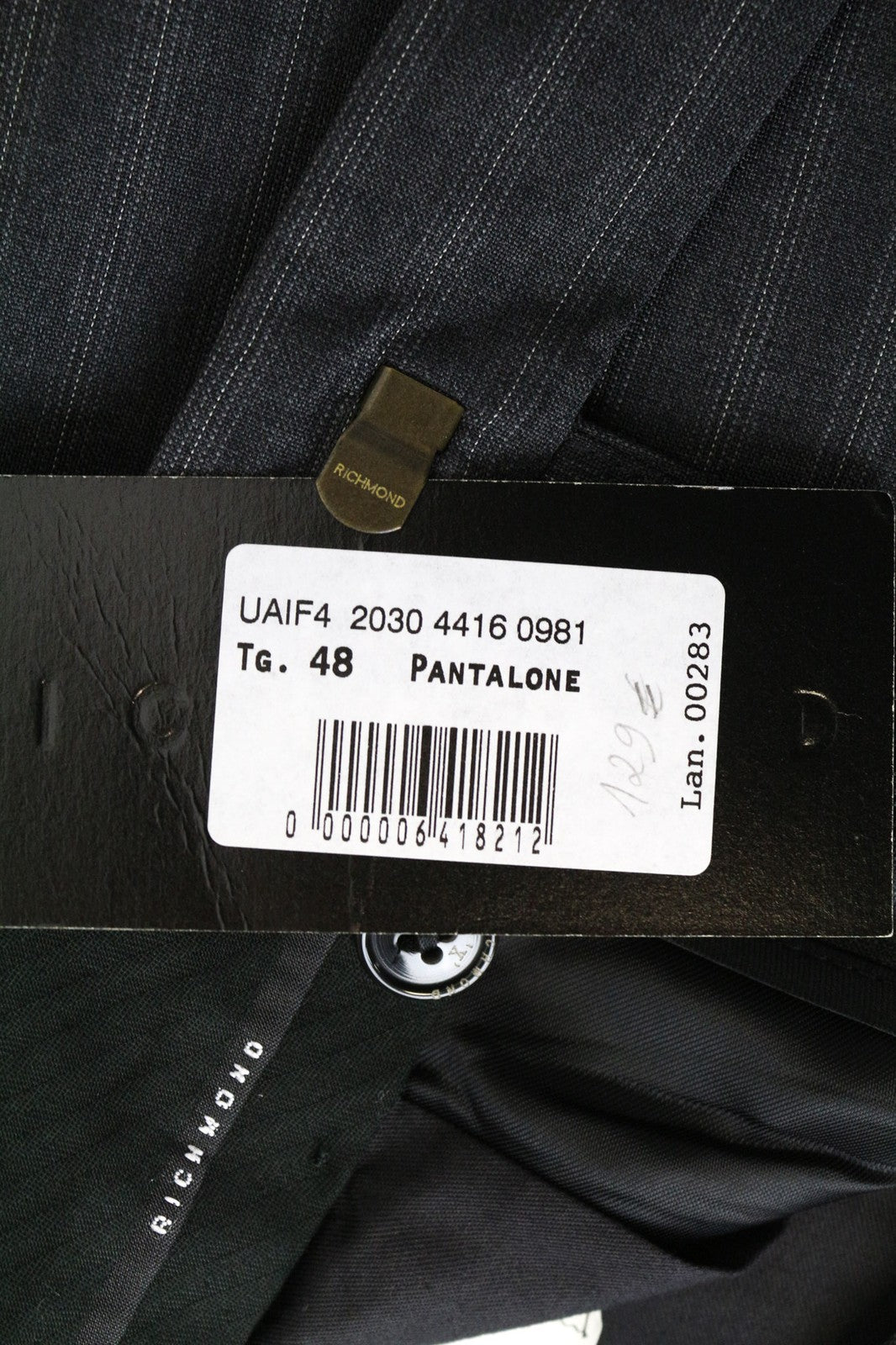 RICHMOND Men's Trousers IT48 Grey Pure Virgin Wool Striped Flat-Front Classic