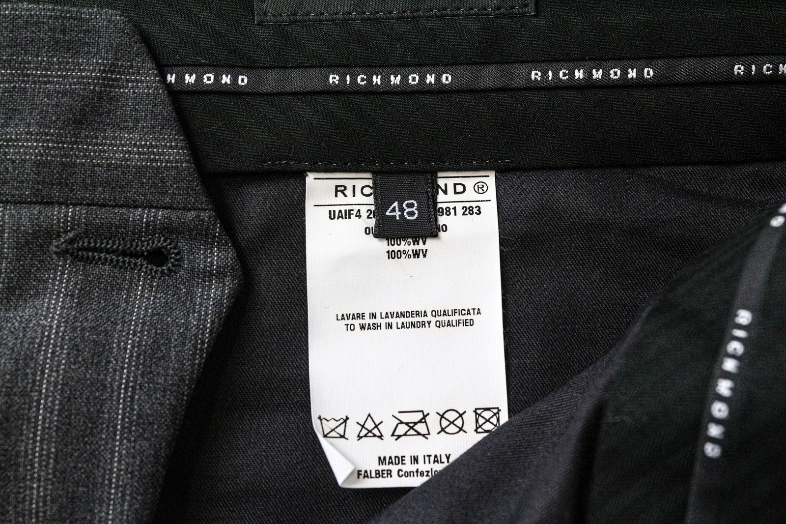 RICHMOND Men's Trousers IT48 Grey Pure Virgin Wool Striped Flat-Front Classic