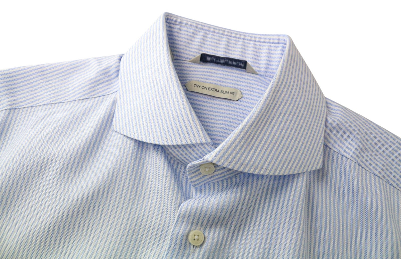 SUITSUPPLY Men's Formal Shirt 39/15.5 Blue Pure Cotton Extra Slim Striped