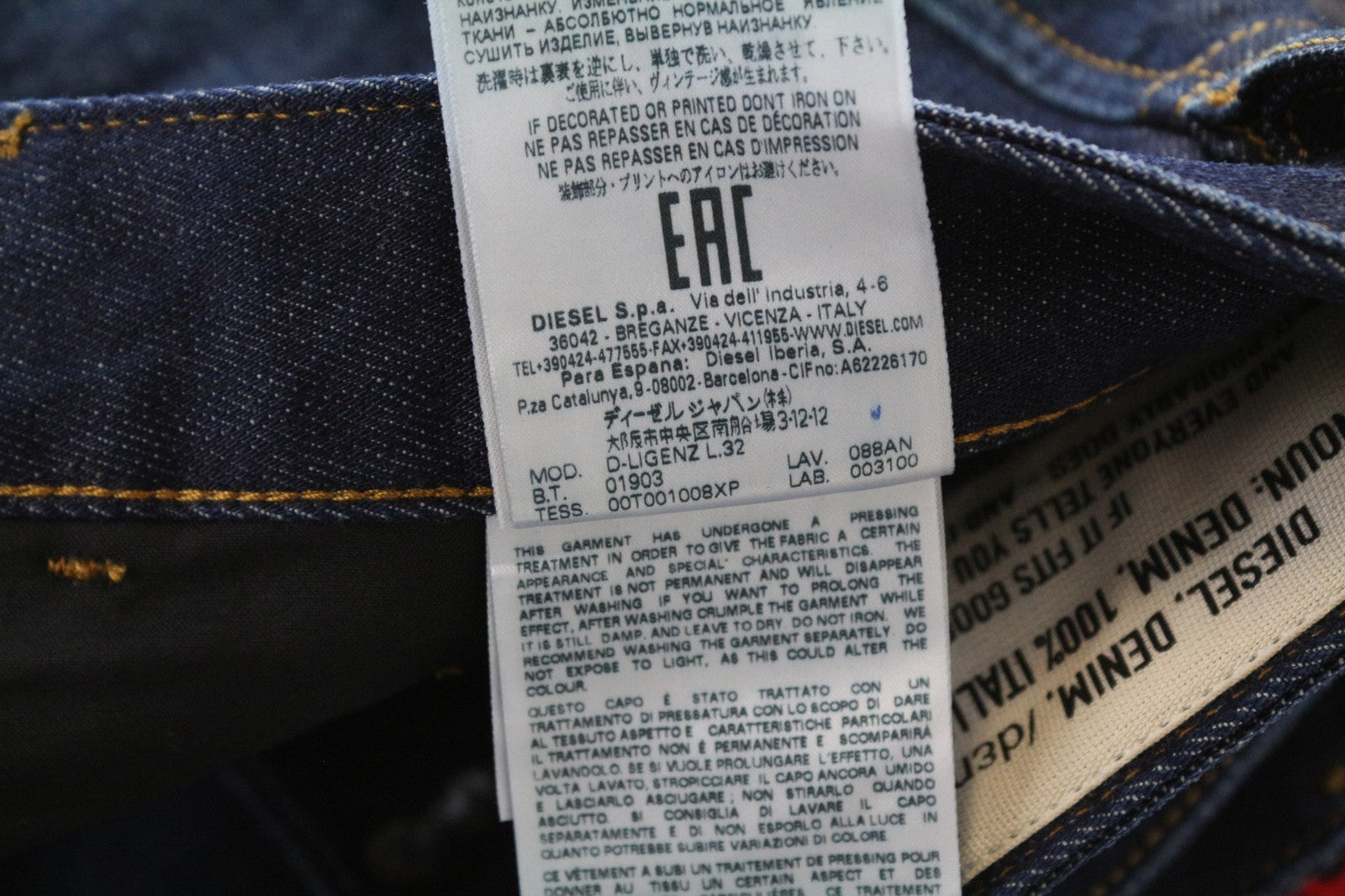 DIESEL D-Ligenz 088AN Men's Jeans W38/L32 Dark Blue Washed Bootcut Pure Cotton