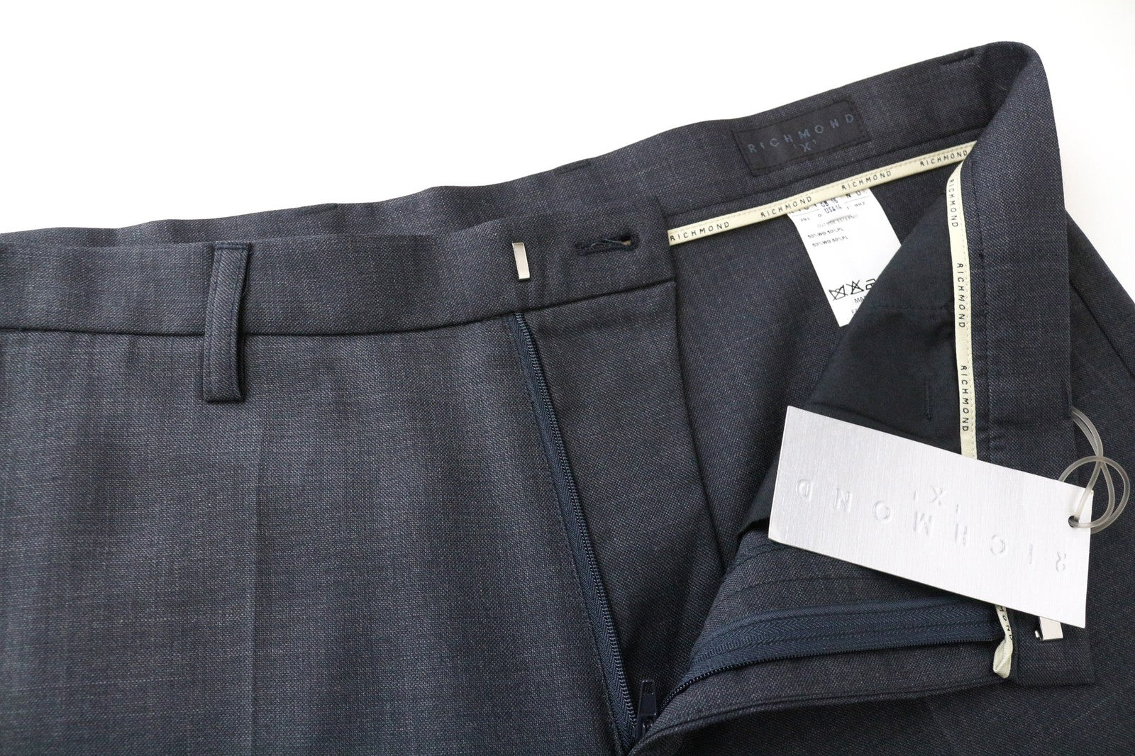 RICHMOND Men's Trousers IT48 Grey Wool Blend Melange Designer Flat-Front