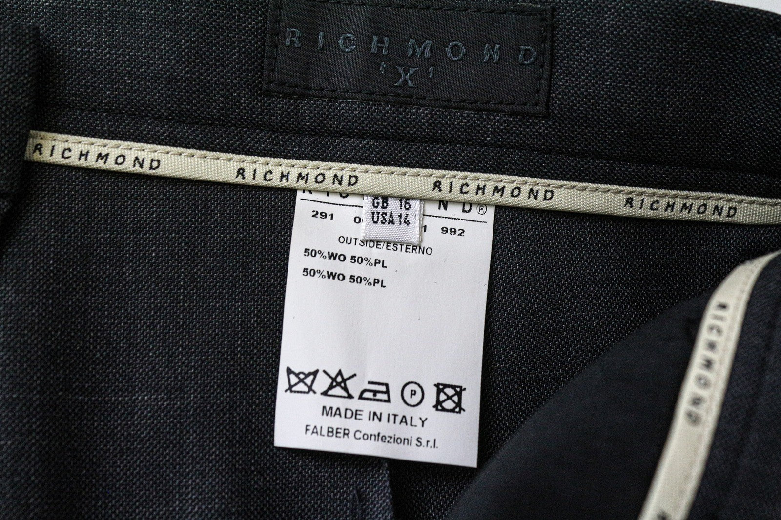 RICHMOND Men's Trousers IT48 Grey Wool Blend Melange Designer Flat-Front