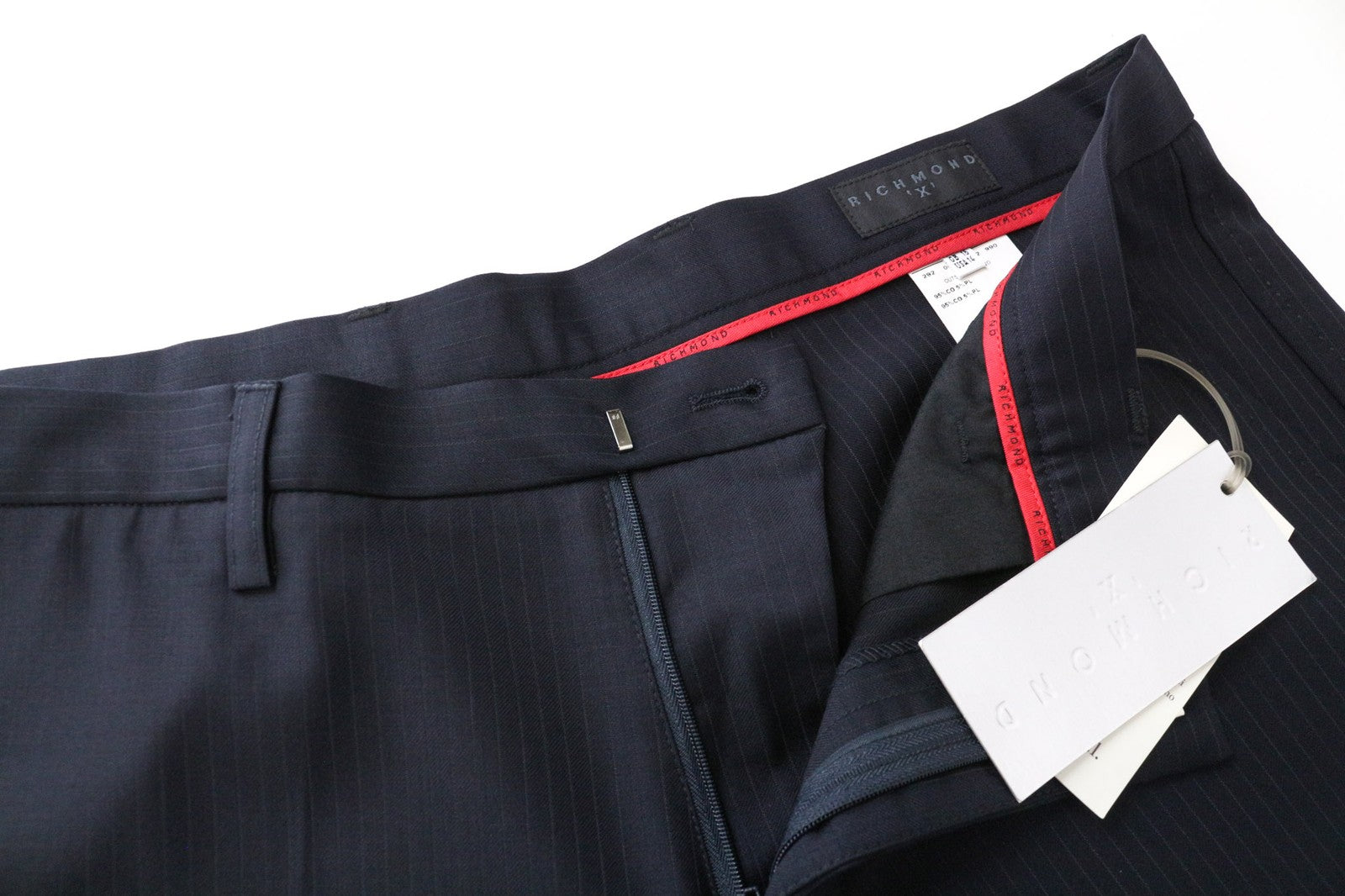 RICHMOND Men's Trousers IT48 Black Cotton Blend Striped Classic Flat-Front