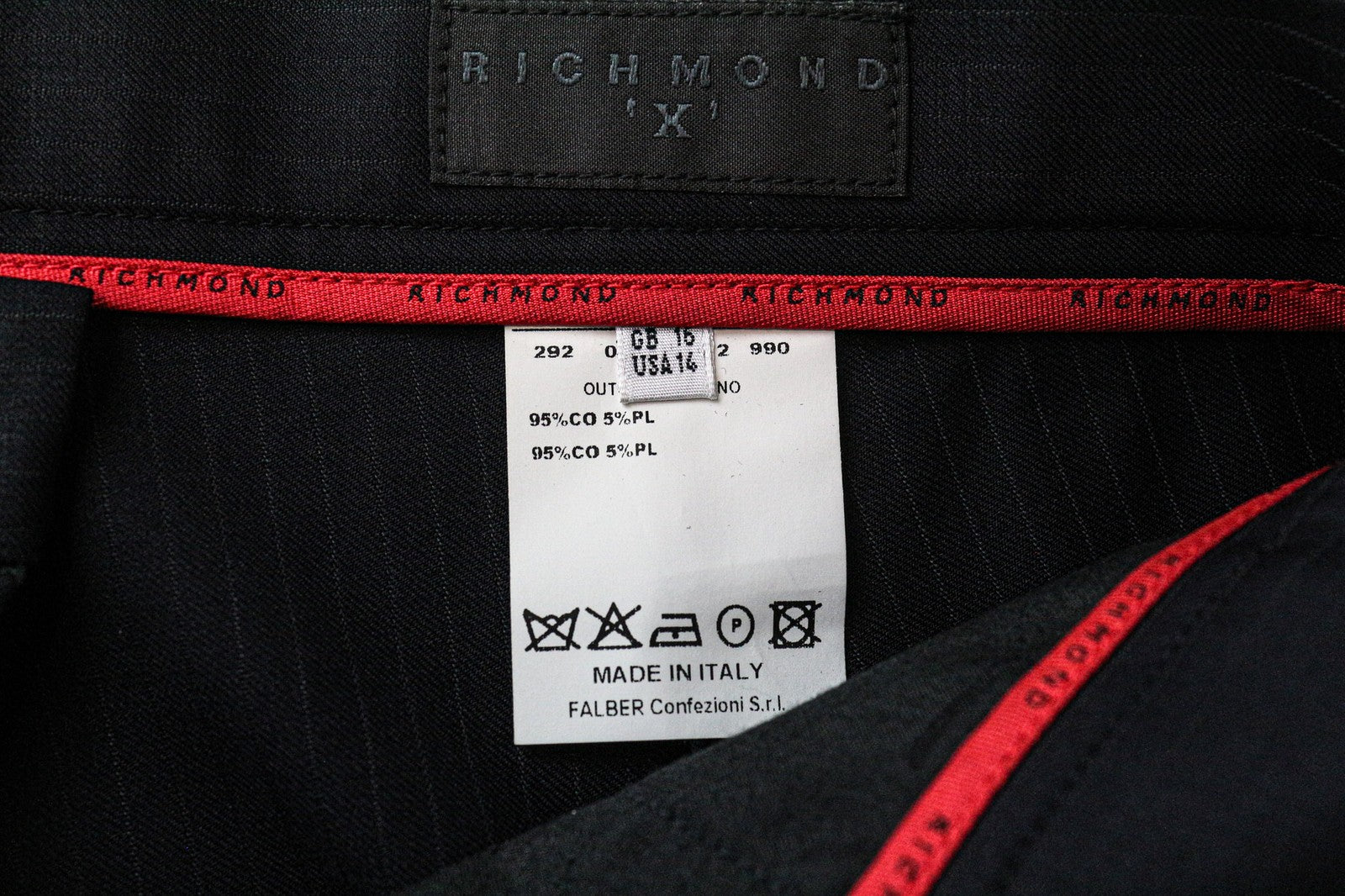 RICHMOND Men's Trousers IT48 Black Cotton Blend Striped Classic Flat-Front
