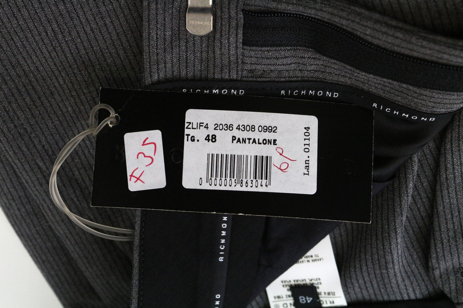 RICHMOND Men's Trousers 48 Grey Striped Pattern Stretch Pleated Classic Design